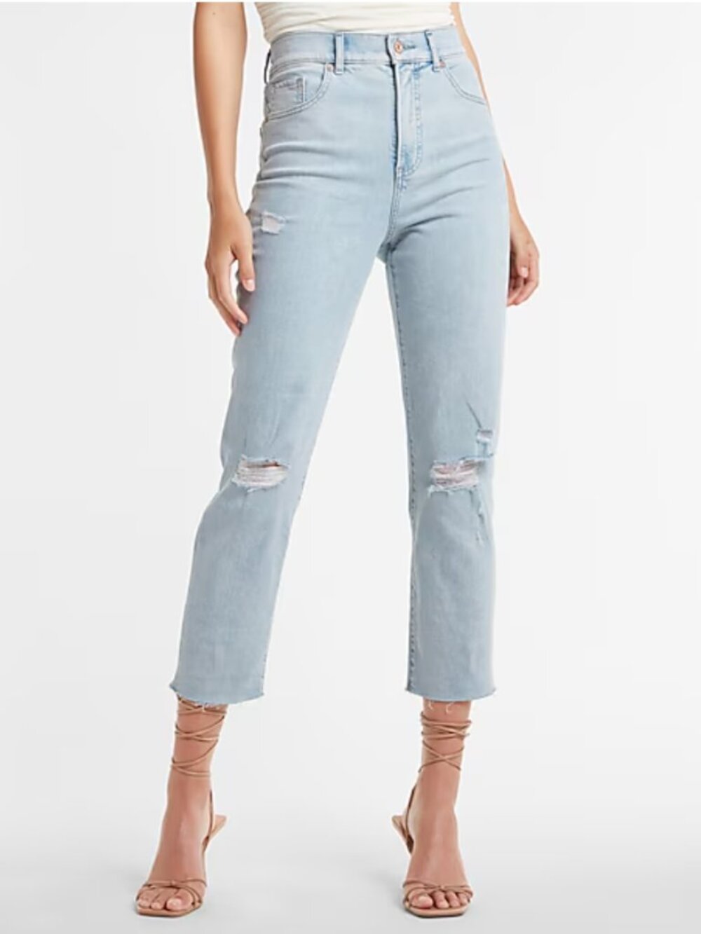 Express Slim Super High Rise Luxe Comfort Distressed Stretch Jeans